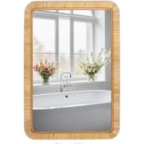Decorative Rattan Wall Mirror, Boho Bathroom Modern Makeup, Rustic Wall Bohemia Mirrors for Bedroom, Living Room, Vanity Versatile Farmhouse, Nursery, Bathroom (Rectangular 48"x30“, XX Large)