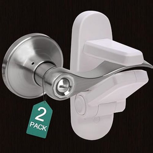 Childproof Door Lever Lock(2 Pack) Door Locks Handle for Kids Safety,Preventing Babies From Opening Doors,3M Adhesive and Tool-free Installation,Durable ABS.