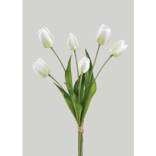 White and Green Fake Tulip Flower Bundle of 6 - 22"