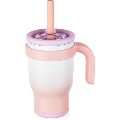 14oz Toddler Sippy Cup Vacuum Insulated Stainless Steel Kids Cup with Handle, Spill-Proof Straw, Leak-Proof Travel Cup for Home or On-the-Go