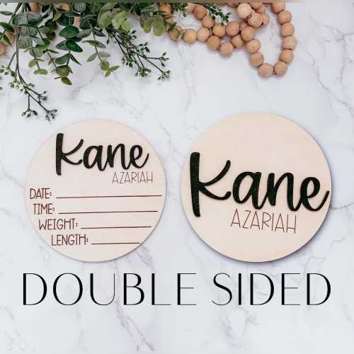 Double Sided Wooden Baby Announcement Sign | Newborn Stat Disc | Hospital Photo Prop | Baby Name Sign | Birth Stats Disc | Hello World Card