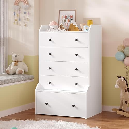 ADORNEVE 5 Drawer Dresser for Bedroom,Tall White Chest of Drawers,Large Modern Vertical Dresser for Living Room,Hallway, Closet