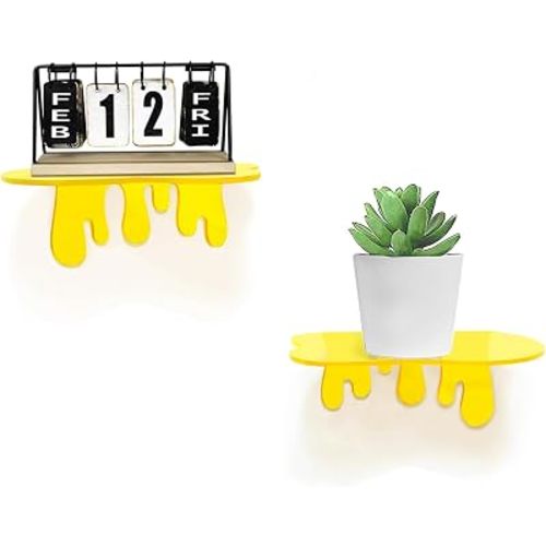 SetGame 2-Pack Small Acrylic Shelves, 7 Inch Floating Shelves, Yellow