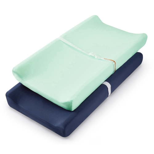 Tillyou 2 Pack Baby Changing Pad Cover Set Soft Diaper Changing Pad Cover for Babies, Light Green & Navy Blue