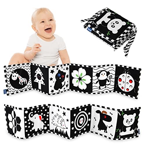 Vicloon Black and White Baby Toys, High Contrast Baby Book for Newborn | 0-6 Months Infant Tummy Time Toys, Early Education Sensory Toys, Visual Stimulation Folding Cloth Book for Boys Girls