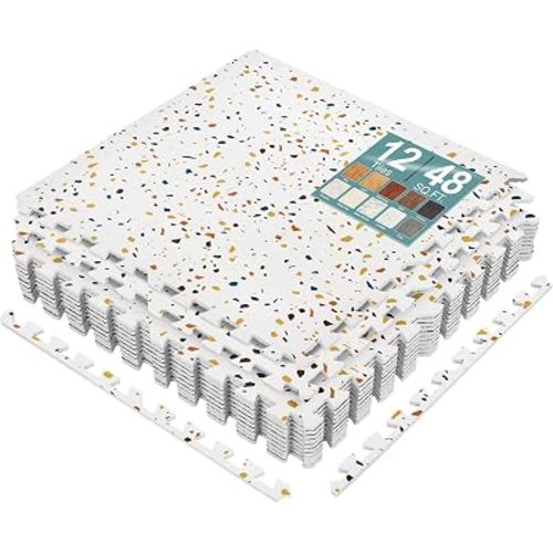 Sorbus Interlocking Wood Grain Foam Floor Tiles (12 Pack, Confetti)