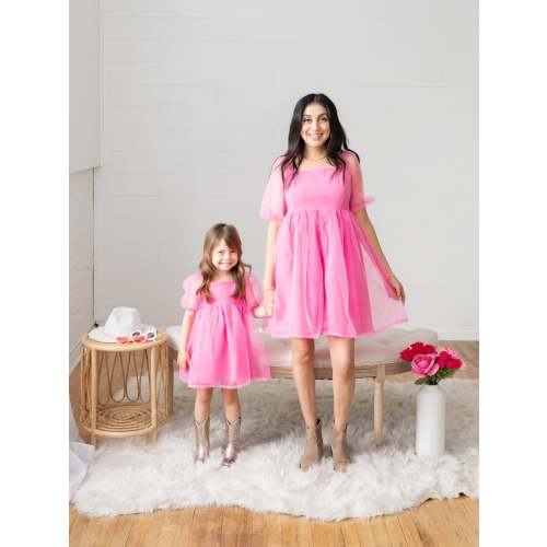 Hot Pink Babydoll Mommy and Me Dresses