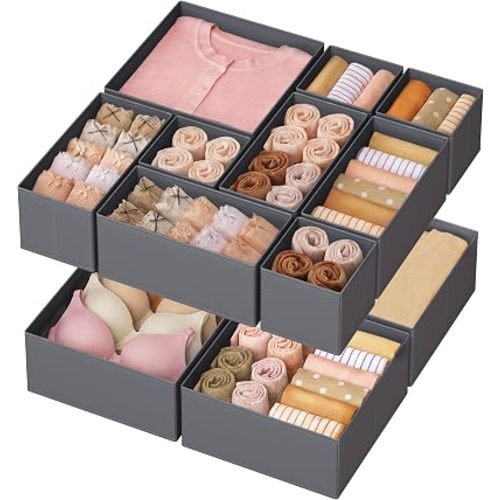 SONGMICS Drawer Organizers, Set of 12, Foldable Fabric Storage Boxes