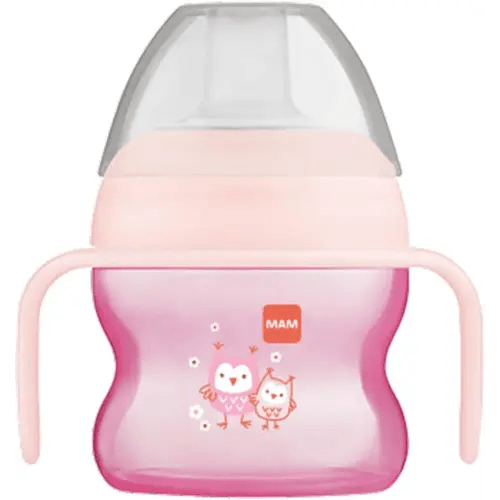 MAM Starter Cup (1 Count), MAM Sippy Cup, Drinking Cup with Extra-Soft Spill-Free Spout and Non-Slip Handles, for Girls 4+ Months, Five Ounces, Pink