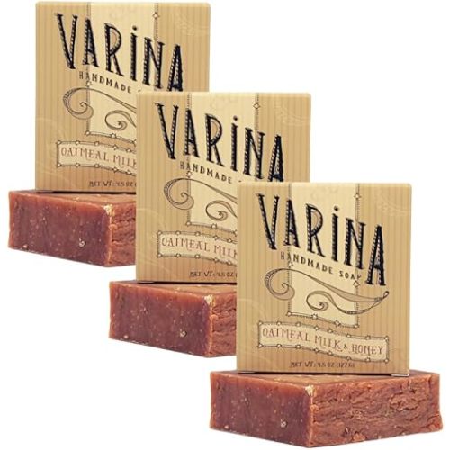 Natural Oatmeal Milk & Honey Bar Soap - Gentle Cleansing for Sensitive Skin, Sweet and Vanilla - 3 Pack