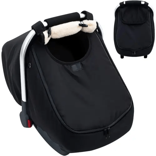 Winter Baby Car Seat Cover, Infant Car Seat Cover with Thickened Fleece, Warm Carseat Covers with Side Breathable Holes, Baby Carrier Canopy with Privacy Flip for Snow Cold Weather