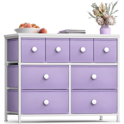 Sorbus Fabric Dresser for Kids Bedroom - Chest of 8 Drawers, Storage Tower, Clothing Organizer, for Closet, for Playroom, for Nursery, Steel Frame, Fabric Bins - Knob Handle (Pastel Purple)