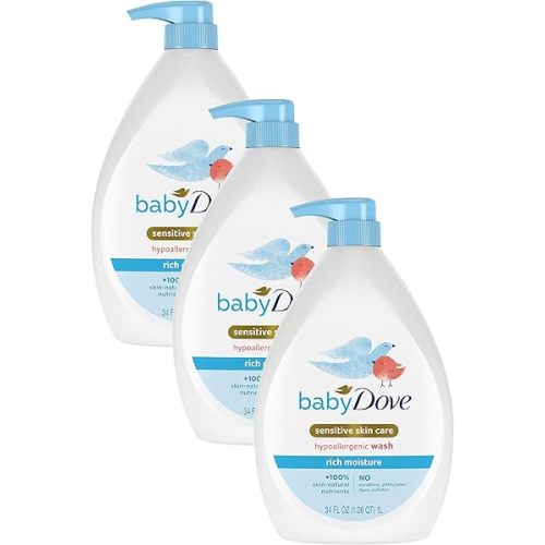 Baby Dove Sensitive Skin Hydrating Body Wash | Tear-Free & Hypoallergenic | Pediatrician Tested | 34oz (Pack of 3)