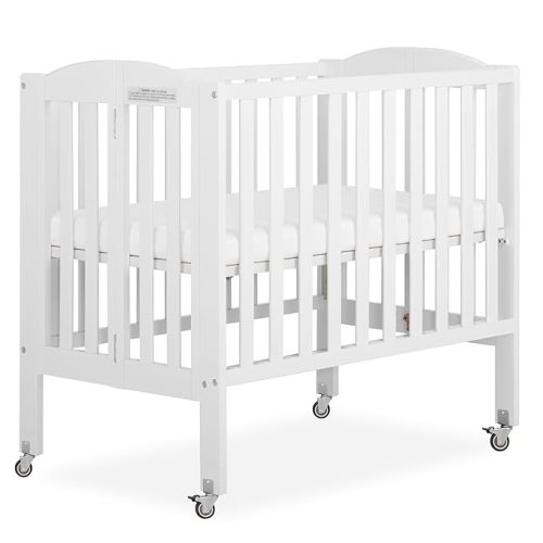 Dream On Me 2-in-1 Portable Mini Crib, Non-Full Size Baby Crib for Small Spaces, 2 Mattress Heights, Compact Travel Design, Includes Mattress, GREENGUARD Gold & BSA Certified, White