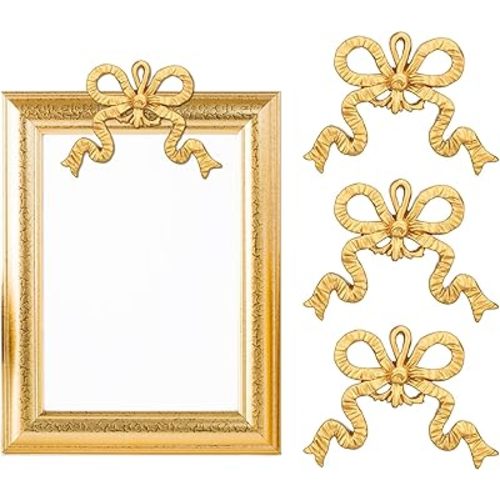 Wesiti 3 Pcs Bow Decoration Golden Wall Hanging Golden Bow Knot Wall Craft Carved Resin Bowknot Hanging Decor for Photo Frame Furniture Wedding Living Room Kitchen