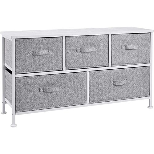 Amazon Basics Extra Wide Fabric 5-Drawer Storage Organizer Unit for Bedroom Closet, White