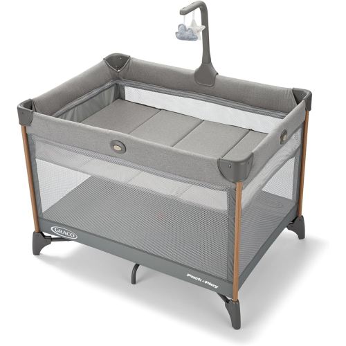 Graco On The Go Zip DLX Pack ‘n Play Playard, Folding Playpen with Bassinet, Portable Crib, Parker