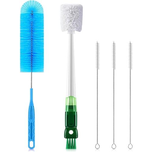 5 Pack Bottle Brush Set, 5-in-1 Water Bottle Cleaner Brush with Straw Brush, Removable Nipple Brush, Detail Cleaning Lid Brush Set for Water Bottles, Mugs, Baby Bottles, Wine Glasses