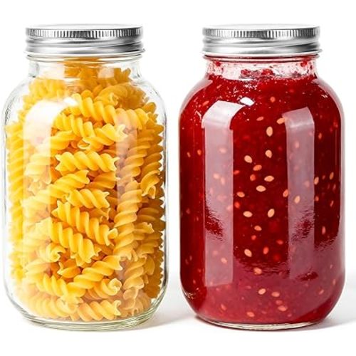 Mason Jars with Lids 32 oz, 2 Pack Regular Mouth Glass Canning Jars for Food Storage, Juice, Jam, Candies, Snack
