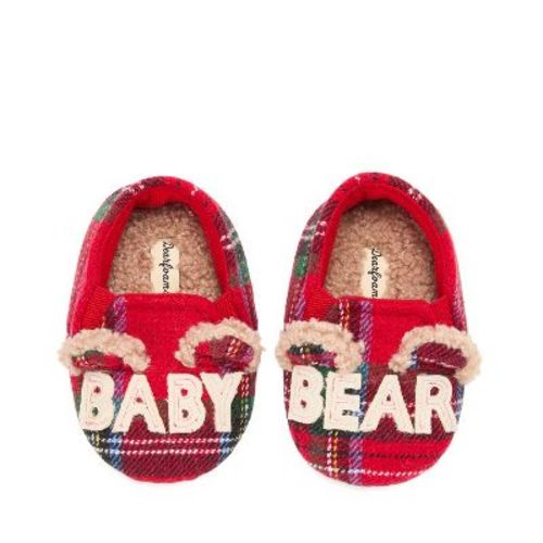 Dearfoams Kid's Baby Bear Closed Back Slipper - PLAID Size 0-3