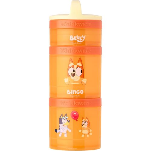 Whiskware Bluey Stackable Snack Containers for Kids and Toddlers, 3 Stackable Snack Cups for School and Travel, Bluey and Bingo, Hooray(Pack of 1)