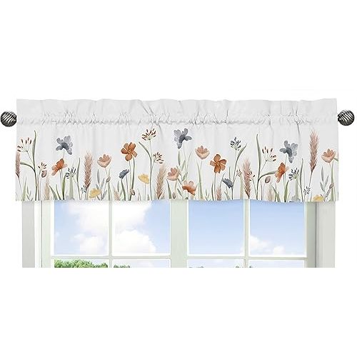 Sweet Jojo Designs Boho Floral Garden Flower Girl Window Valance Curtain Treatment Baby Nursery Kids Room Kitchen Bathroom Bedroom Green Watercolor Bohemian Floral Farmhouse Vintage Shabby Chic Nature