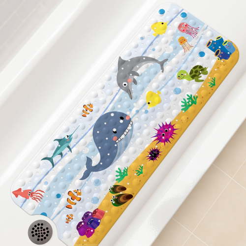 OTHWAY Dolphin Baby Bath Mat for Tub for Kids, 40x16 Inch Cartoon Extra Long Non-Slip Shower Mat with Suction Cups, Drain Holes & Machine Washable - Baby Shower Gift