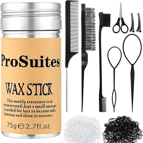 Slick Back Hair Brush with 1000pcs Hair Rubber Bands,Hair Wax Stick,Elastic Hair Ties,Rat Tail Comb for Women, Men and All,Curly Hair,Straight Hair