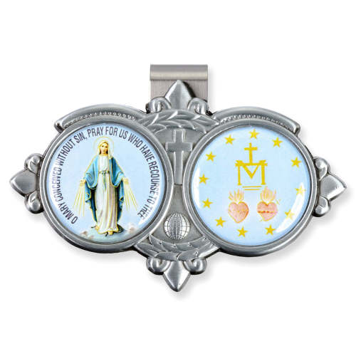 Miraculous Medal & Sacred Hearts Visor Clip