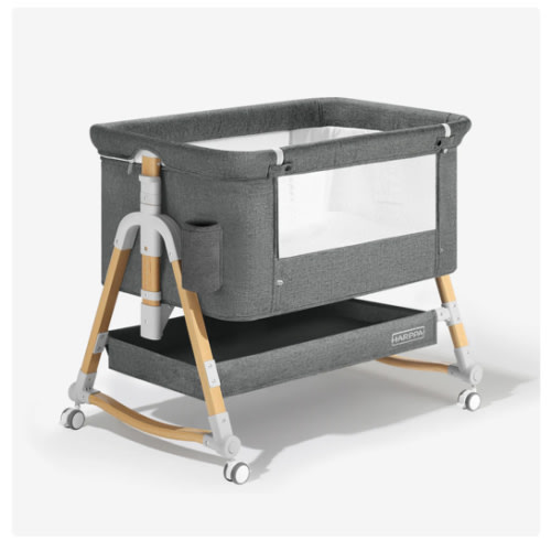HARPPA Cuddly 3-in-1 Baby Bassinet Bedside Sleeper for Reflux | Attaches to Bed, Adjustable 5 Heights, Non-Toxic & CPSC Certified | Sturdy Aluminum Frame, Portable Wheels, Tool-Free Setup, Gentle Rocking | Perfect for Newborns, Infants, Small Spaces & Saf