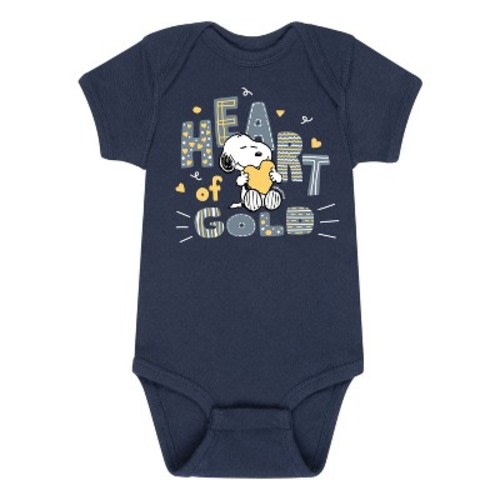 Boys' Peanuts Heart Of Gold Baby Graphic One Piece - Navy - Newborn