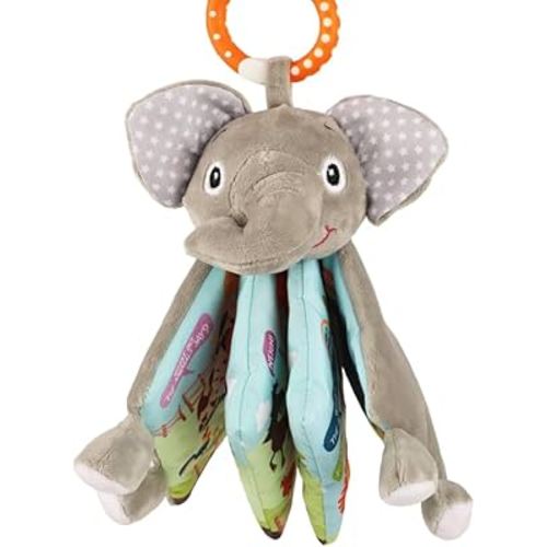 Elephant Baby Books Toys, 0-6-12 Months, Loveys, Crinkle Books for Babies, Baby Gifts Shower Christmas, Infant Toys, 1-2 Year Old, Soft Cloth Book, for Baby Girls Boys- Medium
