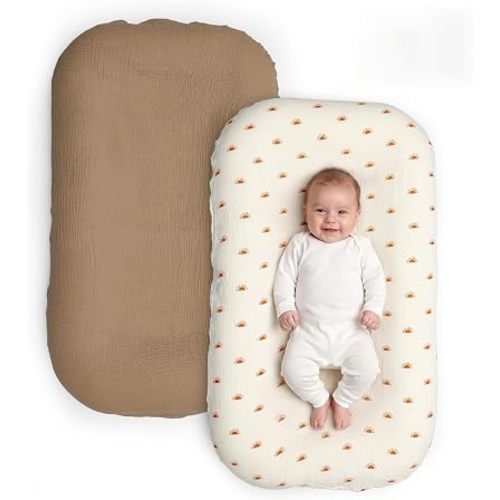 100% Muslin Cotton Baby Lounger Cover, Fits Most Infant Lounger-Sunny Dot