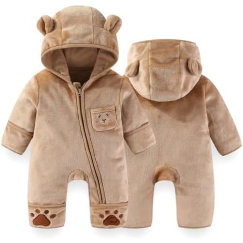 Fairy Baby Newborn Baby Bear Outfit With Fold-Over Mittens Footies Thin Fleece Romper Hooded Jumpsuit Winter Coat Girls Boys