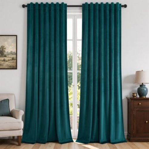 Topfinel 100% Blackout Curtains 108 Inches Long Back Tab Hooks Thermal Insulated Drapes 2 Panels Teal Green