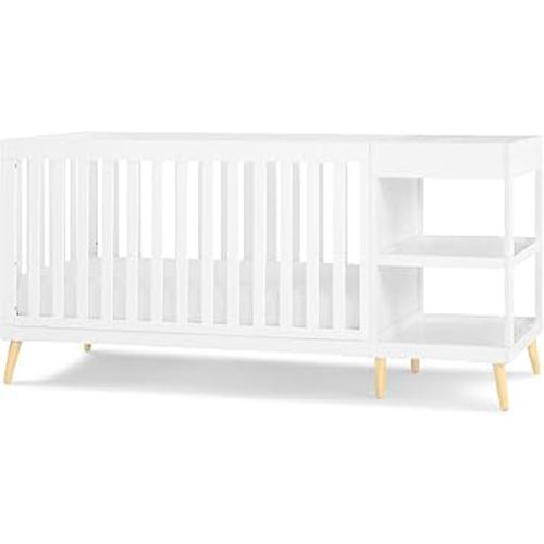 Delta Children Essex 4-in-1 Convertible Crib and Changer, Bianca White w/Natural