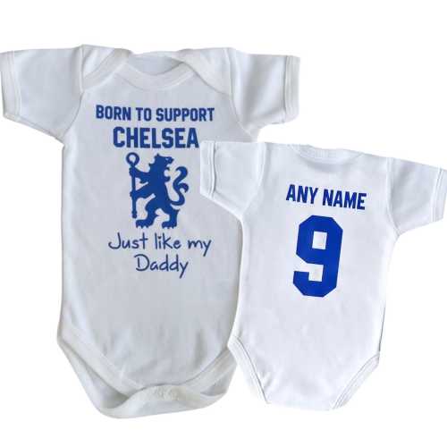 Personalised Born to support Chelsea baby bodysuit, gift for Chelsea fan, Just like Daddy, Mummy, Newborn baby gift, Romper, Baby Grow, Vest