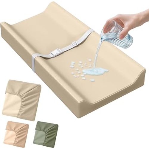 Waterproof Vegan Leather Baby Changing Pad Cover for Girls & Boys, Wipeable Changing Pad Cover, Ultra Soft Breathable, Waterproof Changing Pad Covers for Diaper Changing Table (Cream)