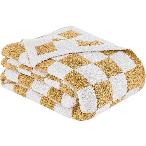Checkered Throw Blanket Khaki Knitted Plaid Blanket 50x70 inches