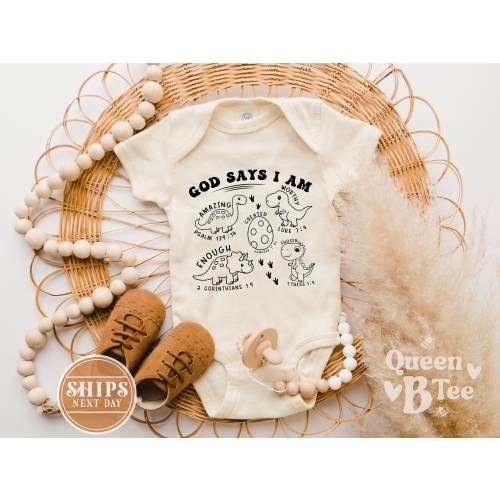God Says I Am Dinosaur Christian Baby Onesie®