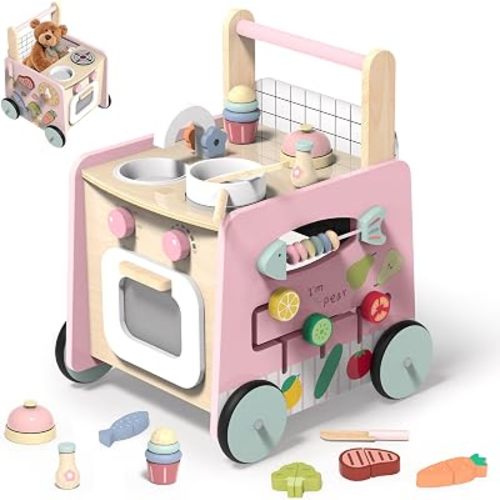 Wooden Baby Push Walker Toys Activity Center for Toddler Girls Gift
