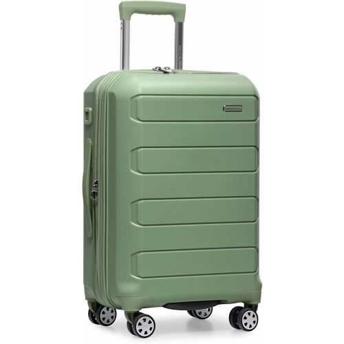 Traveler's Choice Pagosa Indestructible Hardshell Expandable Spinner Luggage, Green, 22-Inch Carry-on