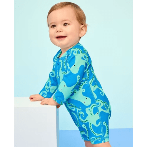 Baby Rashguard Swimsuit | Opal Octopus on Swedish Sky