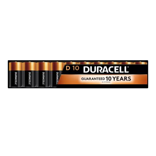 Duracell Coppertop D Batteries, 10 Count (1 Pack), D Battery with Long-lasting Power, All-Purpose Alkaline Battery for Household and Office Devices