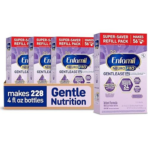 Enfamil NeuroPro Gentlease for Easing Fussiness, Crying, Gas, Spit-up in 24 Hrs, Smaller Proteins for Easy Digestion, Brain Supporting DHA, Prebiotic Blend, HuMO6*, Baby Formula, 35.2 Oz (Pack of 4)