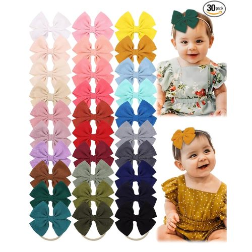 jollybows 30pcs Baby Girls Hair Bows Headband Nylon Hair Band Elastic Hair Accessories for Kids Infants Toddlers