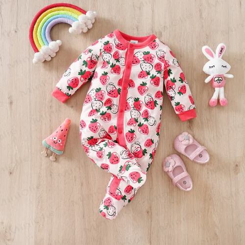 Baby Strawberry Pink Foot-covering Romper