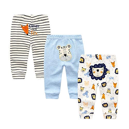 Unisex Newborn Baby Cotton 4-Pack Pants Embroidery Pringting Casual Leggings 0-24 Months for Boys and Girls