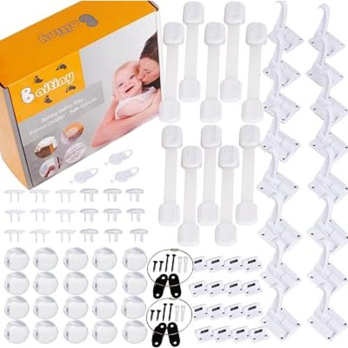 Baitiny Baby Proofing Kit, 85-Piece Set with Child Proof Cabinet Locks | Child proof cabinet locks, drawer locks, outlet covers, corner protectors and furniture anchors for baby proofing cabinets