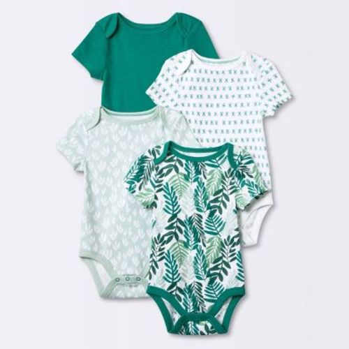 Baby 4pk Foliage Short Sleeve Bodysuit - Cloud Island™ Olive Green